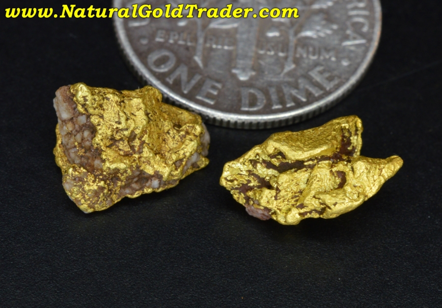 2.51 Grams (2) Coloma California Gold Nuggets with Quartz