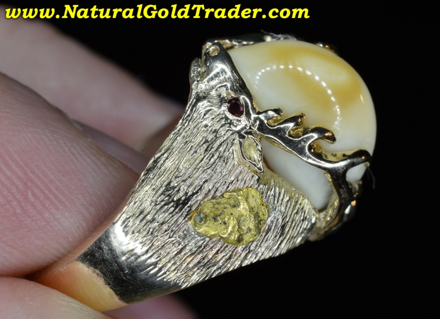 11.73 Gram Solid 14K Alaska Gold Nuggets Elk Ivory Ring