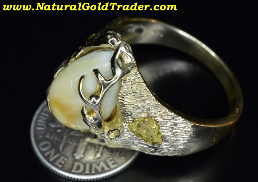 11.73 Gram Solid 14K Alaska Gold Nuggets Elk Ivory Ring