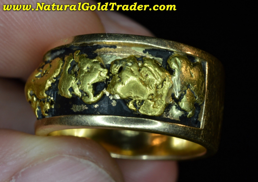 19.82 Gram 18K Solid Gold Ring with Alaska Gold Nuggets